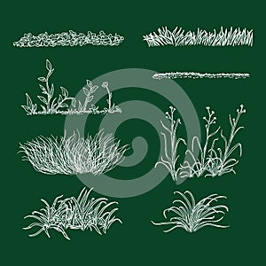 Vector Set of Chalk Sketch Grass Silhouettes