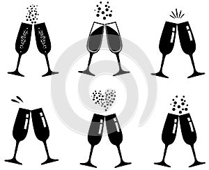 Vector set of champagne glasses.