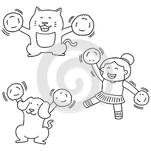 Vector set of cheerleader, dog and cat