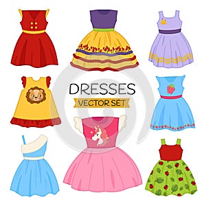 Vector set of children`s dresses