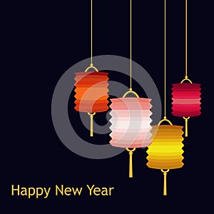 Vector set of Chineese Lanters decoration colorful fun set