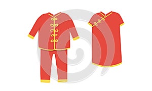 Vector set of Chinese New Year clothes clipart. Cute Chinese red traditional clothes flat vector illustration cartoon