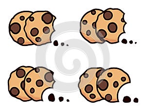 Vector set of chocolate chip bitten cookies