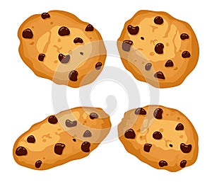 Vector set of chocolate chip cookies