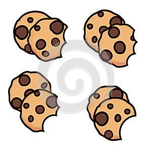 Vector set of chocolate chip cookies with bite