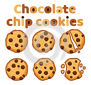 Vector set of chocolate chip cookies