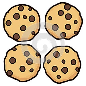 Vector set of chocolate chip whole cookies