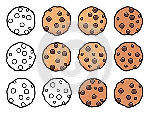 Vector set of chocolate chip whole cookies