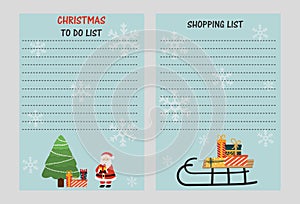 Vector set with Christmas holiday to do lists. Winter party organizator. Holidays to do, wish, shopping.Vector set with Christmas