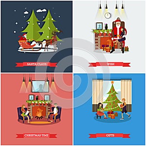 Vector set of Christmas, New Years Eve celebration concept posters