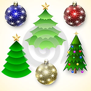 Vector Set of Christmas Trees and Balls