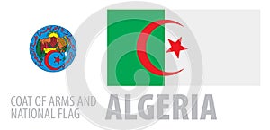 Vector set of the coat of arms and national flag of Algeria
