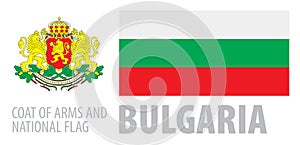 Vector set of the coat of arms and national flag of Bulgaria