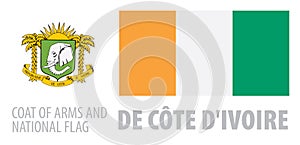 Vector set of the coat of arms and national flag of Cote dIvoire