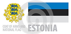 Vector set of the coat of arms and national flag of Estonia