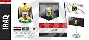 Vector set of the coat of arms and national flag of Iraq