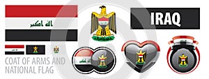 Vector set of the coat of arms and national flag of Iraq