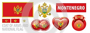 Vector set of the coat of arms and national flag of Montenegro