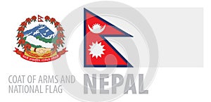Vector set of the coat of arms and national flag of Nepal
