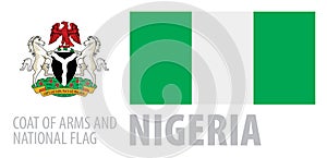 Vector set of the coat of arms and national flag of Nigeria