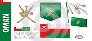 Vector set of the coat of arms and national flag of Oman