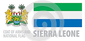 Vector set of the coat of arms and national flag of Sierra Leone