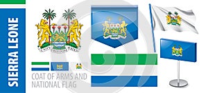 Vector set of the coat of arms and national flag of Sierra Leone