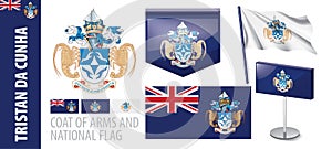 Vector set of the coat of arms and national flag of Tristan da Cunha