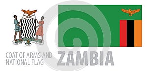 Vector set of the coat of arms and national flag of Zambia