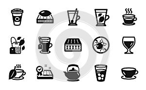 Vector set of Coffee cup, Tea and Mint bag icons simple set. Vector