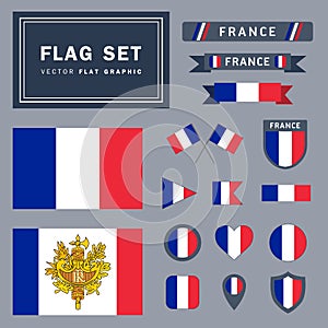 Vector set of 16 different France flag related illustrations