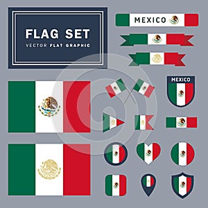 Vector set of 16 different mexican flag related illustrations