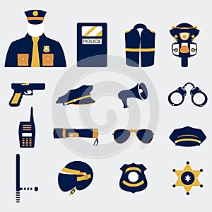 Vector set collection icons of police equipment illustration