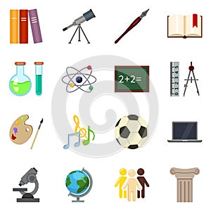 Vector Set of Color Flat School Subject Icons photo