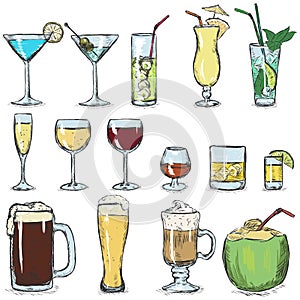 Vector Set of Color Sketch Cocktails