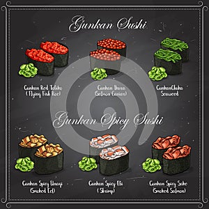 Vector set, color sketch, Gunkan Sushi