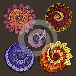 Vector Set of Colored Contour Floral Doodles