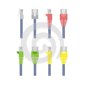 Vector set of colored ethernet connectors