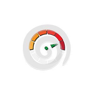 Vector set of colored gauges showing power levels from low to high. Minimum to Maximum. Min to Max.