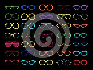 Vector set of colored glasses. Retro, geek