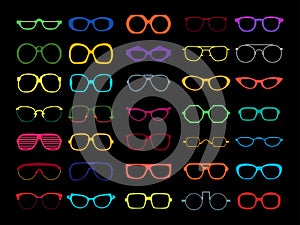 Vector set of colored glasses. Retro, geek photo