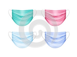 Vector Set of Colored Medical Face Ear Loop Mask