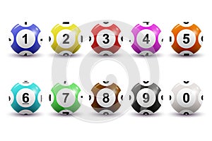 Vector set of colored numbered lottery balls for bingo game. Lotto keno concept. Bingo balls with numbers. Isolated on