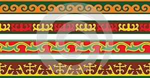 Vector set of colored seamless Kazakh national ornament.