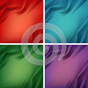 Vector Set of Colored Silky Cloth Fabric Textile Drape with Crease Wavy Folds