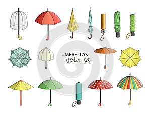 Vector set of colored umbrellas