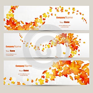 Vector set of colorful autumn leaves banners illustration
