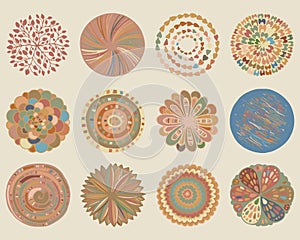 Vector set of colorful beautiful deco mandalas.