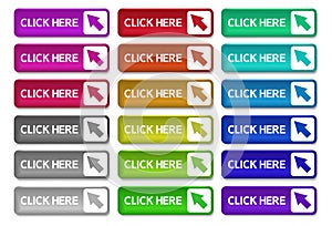 vector set of colorful buttons for web design. click here web buttons