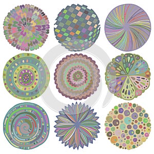 Vector set of colorful deco mandalas.